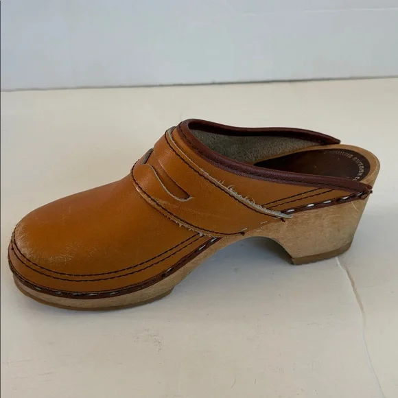 Vintage Lofsko genuine Swedish clogs wooden clog cognac colored leather size 35 - Picture 13 of 16